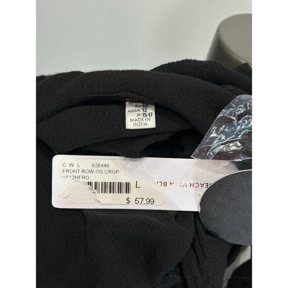 AMUSE SOCIETY Crop Top Sz L Black Embroidered Button Up Off The Shoulder Boho - Picture 8 of 10